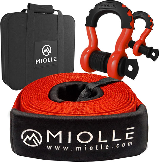 gear Tow Strap 4”X30’- 45000Lbs MBS Recovery Strap Kit Includes: Tow Rope, 2 D-Ring Shackles MBS- 62700LBS, Storage Case