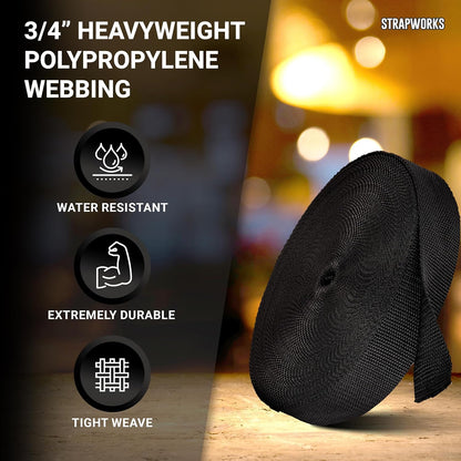 Heavyweight Polypropylene Webbing - Heavy Duty Poly Strapping for Outdoor DIY Gear Repair, 3/4 Inch