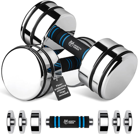 Steel Dumbbells Ultracompact & Adjustable Chrome Dumbbell with Foam Handles 5Lb 10Lb 15Lb 20Lb 30Lb 50Lb Home Gym Workout (Choice of Size)
