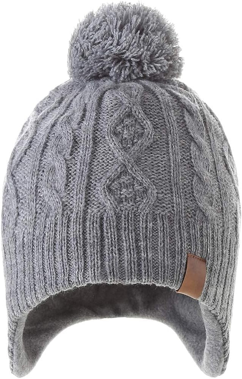 Boys Winter Hat Earflap Knitted Beanie for Kids Warm Fleece Lined Thicken Hat for Baby
